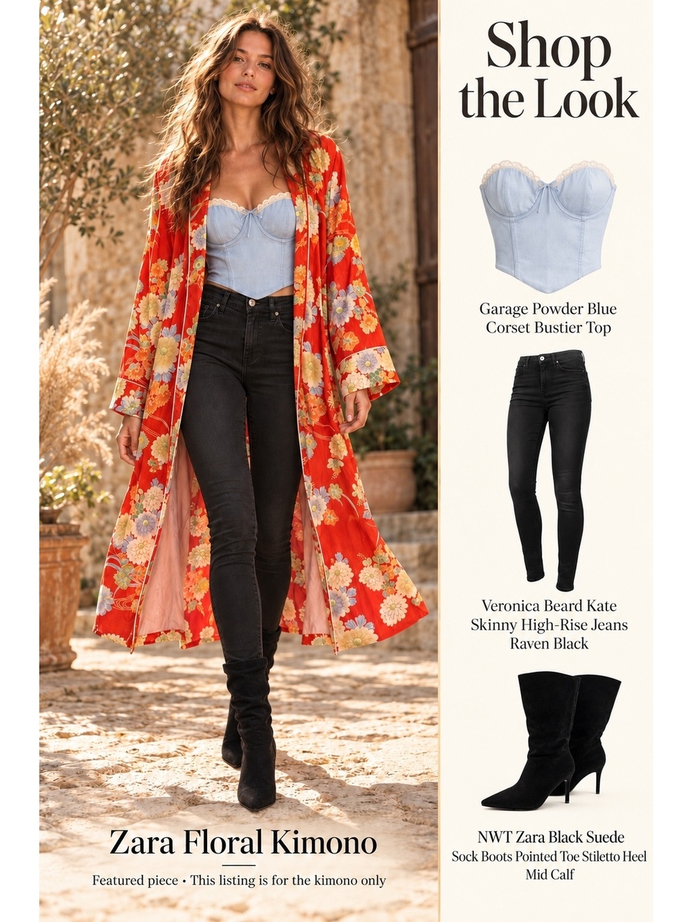 Zara TRF Outerwear Floral Long Kimono Duster Coral Orange Boho S/M NWT